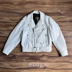 Vintage Leather Jacket Mens 40 White Biker Zipper Motorcycle Vintage Moto 70s