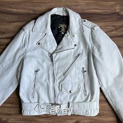 Vintage Leather Jacket Mens 40 White Biker Zipper Motorcycle Vintage Moto 70s