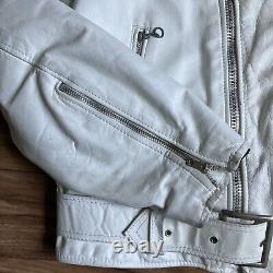 Vintage Leather Jacket Mens 40 White Biker Zipper Motorcycle Vintage Moto 70s