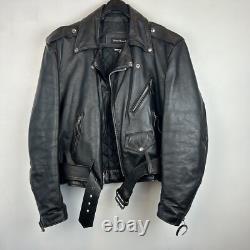Vintage Leather Jacket Mens 46 Moto Black Eagle Unique Artwork Made USA Signed