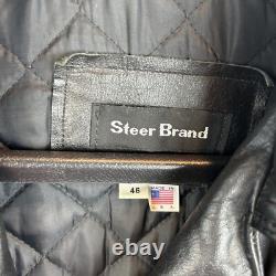 Vintage Leather Jacket Mens 46 Moto Black Eagle Unique Artwork Made USA Signed