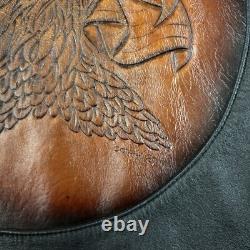 Vintage Leather Jacket Mens 46 Moto Black Eagle Unique Artwork Made USA Signed