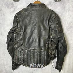 Vintage Leather King Motorcycle Jacket Mens Size 50 Black Full Zip Biker Padded