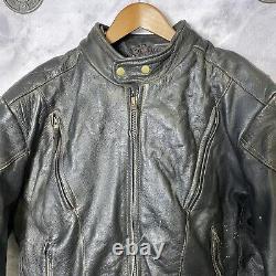 Vintage Leather King Motorcycle Jacket Mens Size 50 Black Full Zip Biker Padded