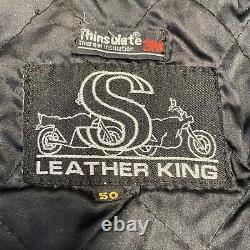 Vintage Leather King Motorcycle Jacket Mens Size 50 Black Full Zip Biker Padded