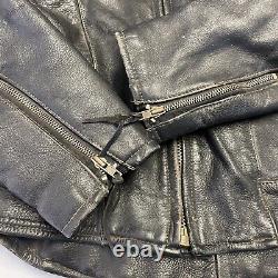 Vintage Leather King Motorcycle Jacket Mens Size 50 Black Full Zip Biker Padded