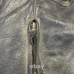 Vintage Leather King Motorcycle Jacket Mens Size 50 Black Full Zip Biker Padded