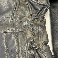 Vintage Leather King Motorcycle Jacket Mens Size 50 Black Full Zip Biker Padded