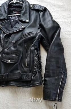 Vintage Leather King men's size 44 black leather motorcycle jacket