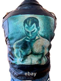 Vintage Leather Motorcycle Biker Jacket 1970s-80s, Custom Hand Painted