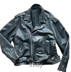 Vintage Leather Motorcycle Black Jacket Size Large