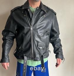 Vintage Leather Motorcycle Black Jacket Size Large