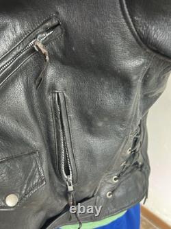 Vintage Leather Motorcycle Black Jacket Size Large