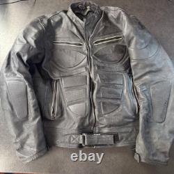 Vintage Leather Motorcycle Jacket, Black, Fully Padded, Vented, Size XXL 055