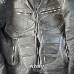 Vintage Leather Motorcycle Jacket, Black, Fully Padded, Vented, Size XXL 055