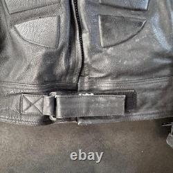 Vintage Leather Motorcycle Jacket, Black, Fully Padded, Vented, Size XXL 055