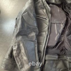 Vintage Leather Motorcycle Jacket, Black, Fully Padded, Vented, Size XXL 055