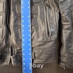 Vintage Leather Motorcycle Jacket, Black, Fully Padded, Vented, Size XXL 055