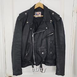 Vintage Leather Motorcycle Jacket Mens Large 42-44 Black Punk Biker Harley Vtg