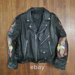 Vintage Leather Motorcycle Jacket Size 48 Harley Davidson Patches Barely Worn