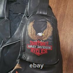 Vintage Leather Motorcycle Jacket Size 48 Harley Davidson Patches Barely Worn