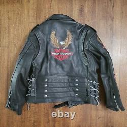 Vintage Leather Motorcycle Jacket Size 48 Harley Davidson Patches Barely Worn