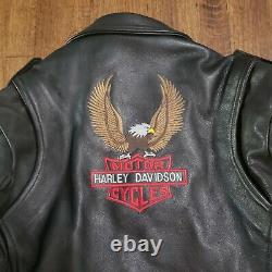 Vintage Leather Motorcycle Jacket Size 48 Harley Davidson Patches Barely Worn