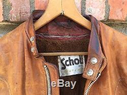 Vintage Leather Schott Distressed Cafe Racer Motorcycle Moto Jacket Coat USA 34