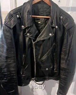 Vintage Leather Shop BLACK leather motorcycle jacket Mens 46 Long