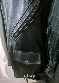 Vintage Leather Shop BLACK leather motorcycle jacket Mens 46 Long