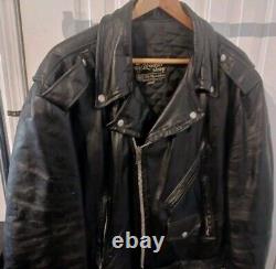 Vintage Leather Shop BLACK leather motorcycle jacket Mens 46 Long