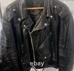 Vintage Leather Shop BLACK leather motorcycle jacket Mens 46 Long