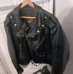 Vintage Leather Shop BLACK leather motorcycle jacket Mens 46 Long