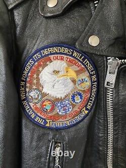 Vintage Leather Shop Men's Motorcycle Jacket Size 38 Harley Veteran Patch