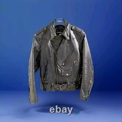 Vintage Lesco Black Leather Biker Jacket Size 42