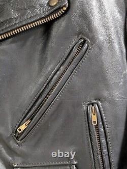 Vintage Lesco Black Leather Biker Jacket Size 42