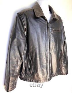 Vintage Levi's 100% Leather Dark Brown Biker Bomber Jacket Size Mens Large