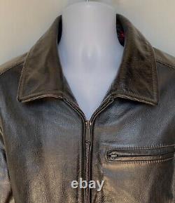 Vintage Levi's 100% Leather Dark Brown Biker Bomber Jacket Size Mens Large