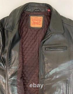 Vintage Levi's 100% Leather Dark Brown Biker Bomber Jacket Size Mens Large