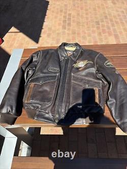 Vintage Licensed Harley Davidson Men's Large Brown Leather Bomber Jacket