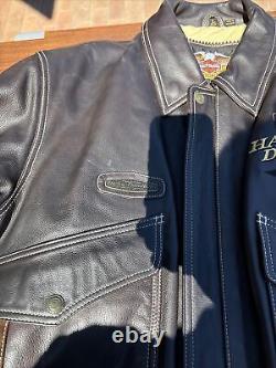 Vintage Licensed Harley Davidson Men's Large Brown Leather Bomber Jacket