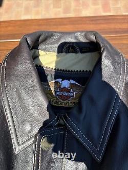 Vintage Licensed Harley Davidson Men's Large Brown Leather Bomber Jacket
