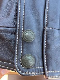 Vintage Licensed Harley Davidson Men's Large Brown Leather Bomber Jacket
