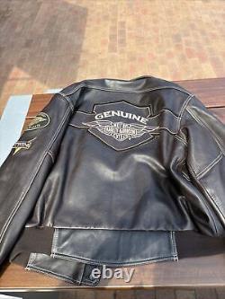 Vintage Licensed Harley Davidson Men's Large Brown Leather Bomber Jacket