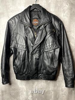 Vintage Lucky Leather Los Angeles Jacket Adult Small Black Bomber Biker Mens