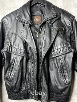 Vintage Lucky Leather Los Angeles Jacket Adult Small Black Bomber Biker Mens