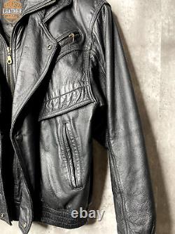 Vintage Lucky Leather Los Angeles Jacket Adult Small Black Bomber Biker Mens