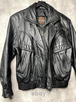 Vintage Lucky Leather Los Angeles Jacket Adult Small Black Bomber Biker Mens