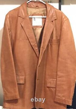 Vintage MCM London Fog Mens Sz 46 Leather Blazer Coat Cararamel Tan Brown Jacket