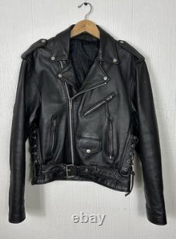 Vintage Men's Classic Motorcycle Leather Jacket Biker 40 Black Distressed